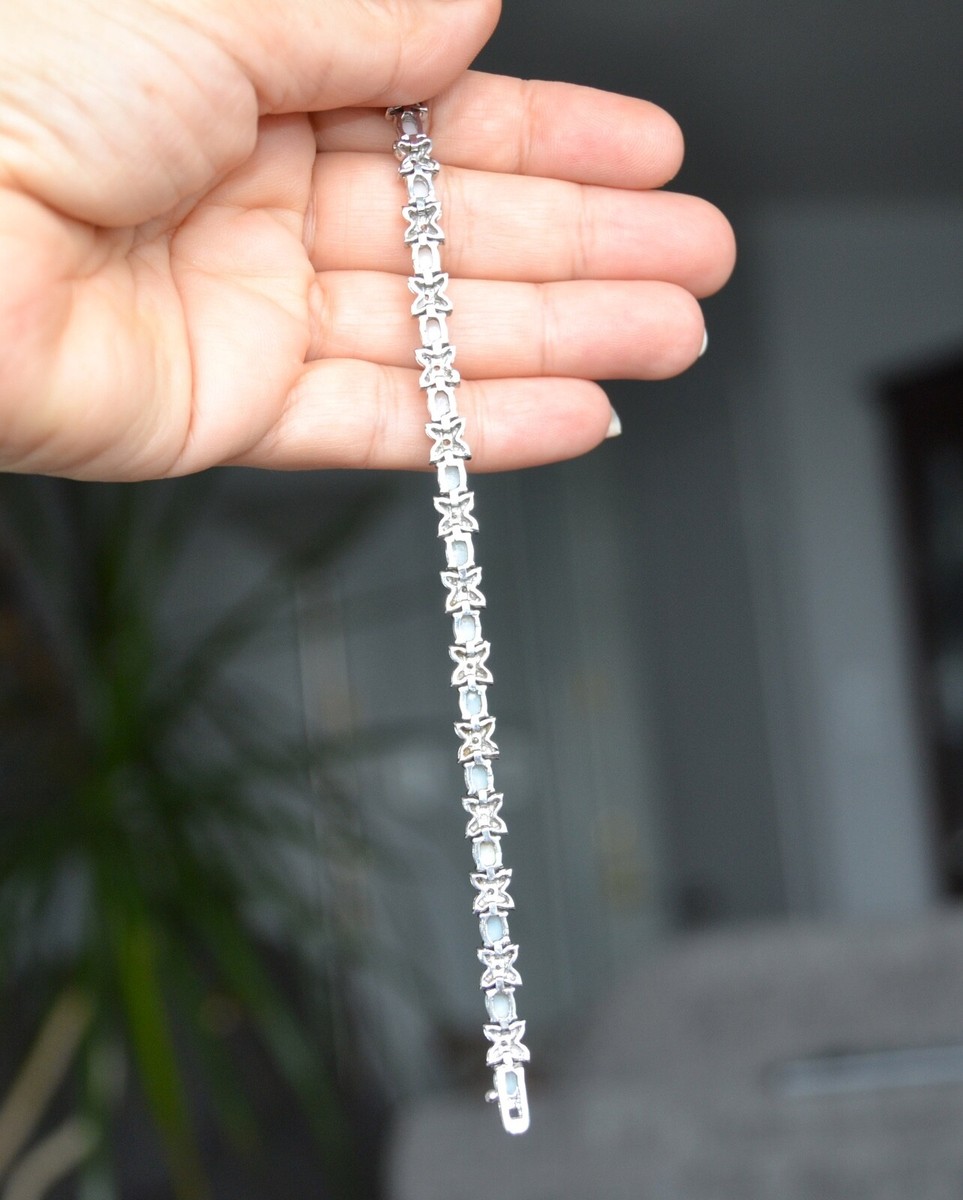 Opal bracelet, Natural white opal sterling silver bracelet, Tennis bracelet B464