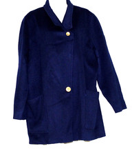 Ashley Scott Navy Blue Vtg. Wool Gold Buttons Women's 3/4 LENGTH Coat Size: L-XL