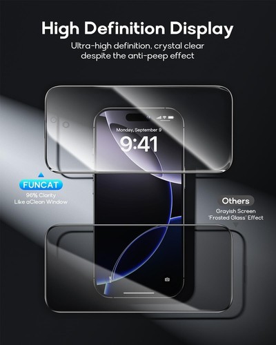 FUNCAT Fun Cat 360° Privacy Screen Protector for iPhone 15 Pro Max Full Coverage - Imagen 3 de 8