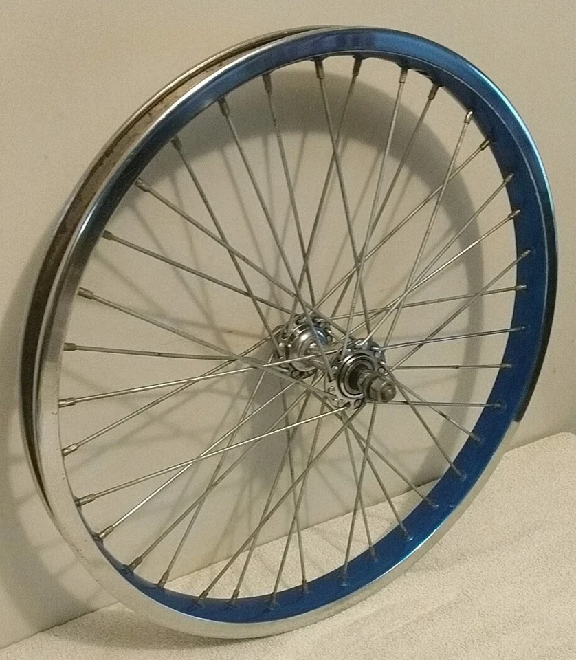 Rueda BMX Old School de colección azul sobre cromo resistente llanta CMC '83 KK buje Foto 2 de 4