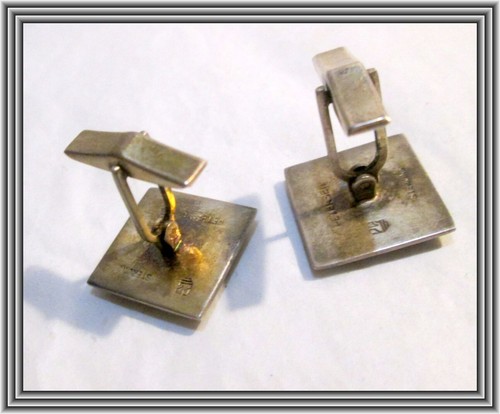 POUL PETERSEN 1950s - Sterling - MID CENTURY STEPPED BORDER MOTIF CUFF LINKS NR - Picture 3 of 4
