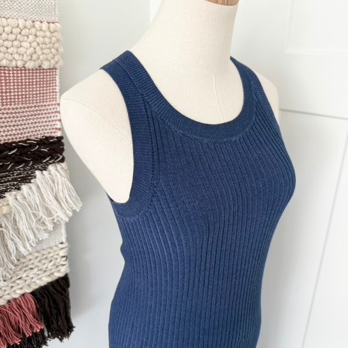 Massimo Dutti Sleeveless Racer Back A-Line Ribbed Midi Dress Blue Sz S - Picture 3 of 9