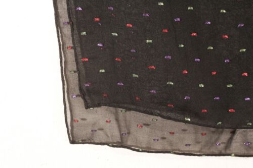 Bufanda ligera laminada a mano de seda negra transparente patrón de confeti metálico de colección - Imagen 2 de 10