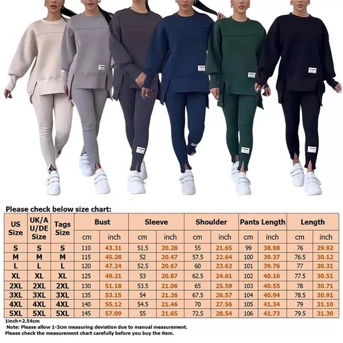 Womens Ladies Oversized Solid Sweatshirt & Leggings Sets Warm Lounge Tracksuits - Picture 2 of 12