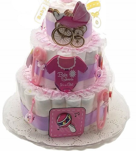 pins pacifiers rattles - pink Colorful Baby Shower Diaper Cake Kit for a 3 tier - Picture 2 of 3