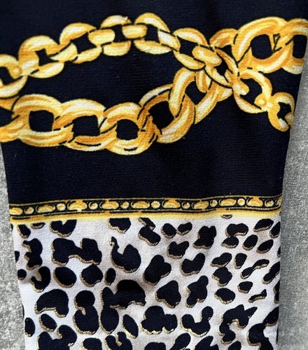 CACHE Gold Foil Bodycon Mixed Animal Chains Print Lined Dress 3/4 Sleeves Size 4 - Picture 6 of 11