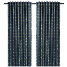 Ikea SKOGSSVINGEL Blackout Curtains, 1 pair, dark blue/green, 50x98" NIP