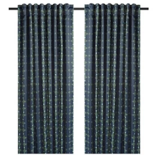 Ikea SKOGSSVINGEL Blackout Curtains, 1 pair, dark blue/green, 50x98" NIP