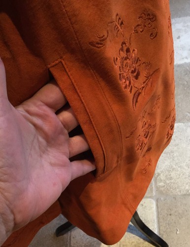 “BERNARDO” FLORAL EMBROIDERED DETAIL ORANGE SUEDE JACKET SZ XL WASHABLE!!! - Picture 10 of 12