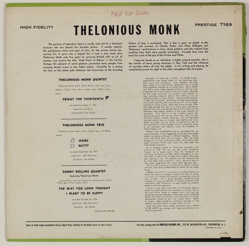 THELONIOUS MONK: Work! w/ Sonny Rollins US Prestige DG Jazz Vinyl LP Hear - Picture 2 of 6