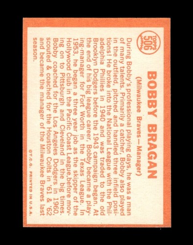 1964 Topps Set-Break #506 Bobby Bragan Mg NR-MINT *GMCARDS* - Picture 2 of 2
