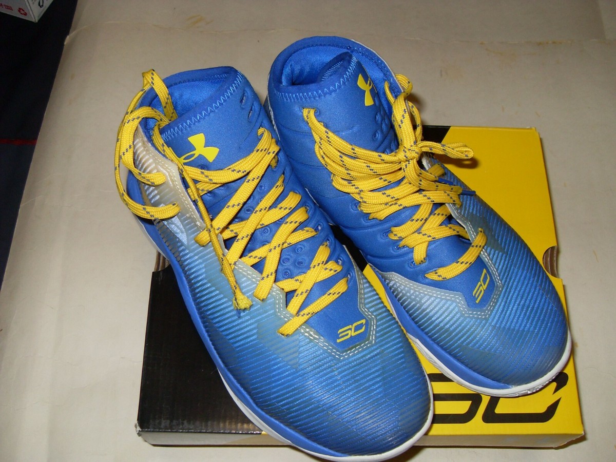 Under Armour Boys 5.5Y Curry 2 BGS All Star Basketball Shoes BLUE YEL 1270817