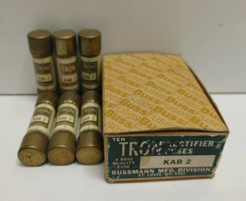 LOT OF 6 NEW OLD STOCK! BUSSMANN TRON 2A 250V RECTIFIER FUSES KAB-2