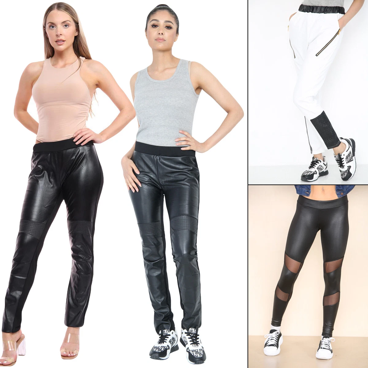 Ladies High Waist Leather Wet Look Jeggings Shiny Stretchy Tight Trouser  Pants