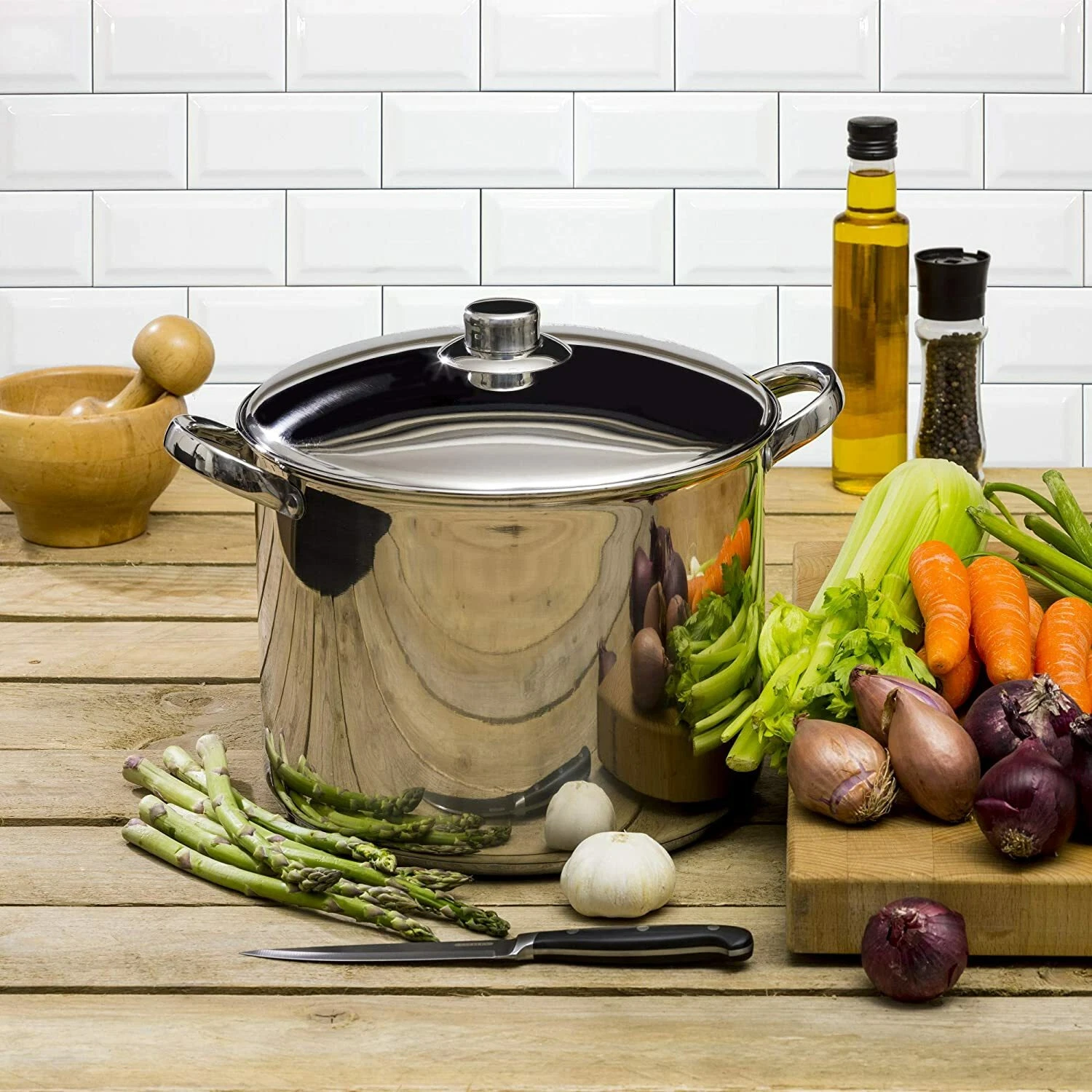 Stainless Steel Induction Stock Pot with Lid Large Deep Casserole Cooking 24cm