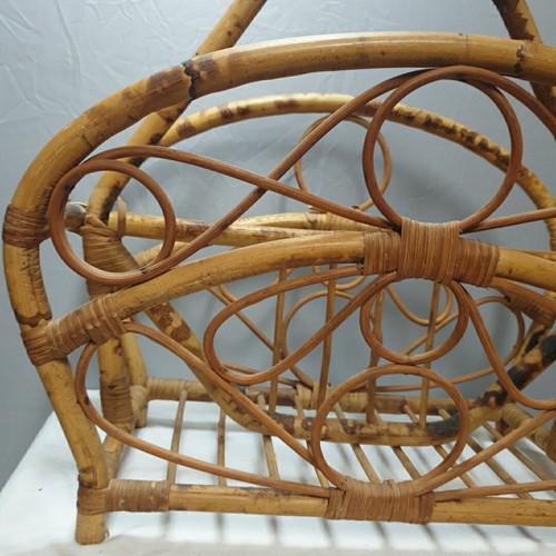 Vintage Mid-Century Modern Magazine Rack Rattan Bent Wood Bamboo Book Holder - Picture 4 of 17