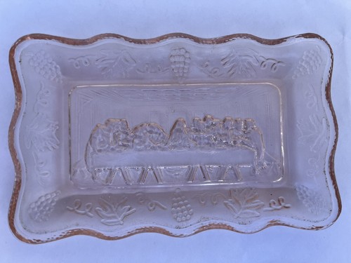 The Last Supper Vintage Tiara Indiana Glass Butter Dish Pink Depression Glass - Picture 2 of 9