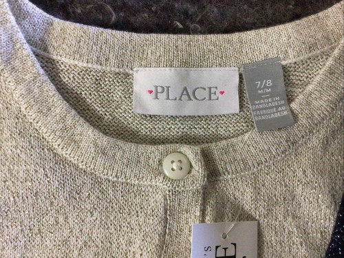 2 Girls Metallic Shimmer Cardigan Sweater Dark Blue & White Size 7/8 - Picture 4 of 10