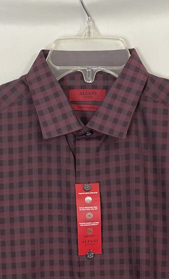 Alfani Men's Spiced Wine Gingham Dress Shirt Size M 15 (34-35) - Image 3 of 4