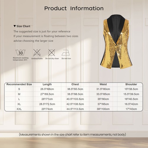Womens Sequin Suit Vest Shawl Lapel Glitter Waistcoat Jazz Disco Dance Costume - Picture 18 of 63