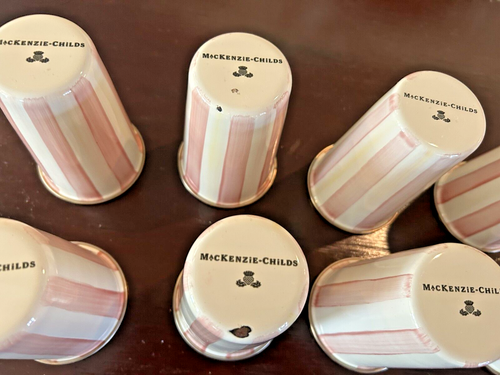Set of 16 Mackenzie-CHILDS Retired Bathing Hut Pink Stripe Luncheon and Tumblers - Picture 15 of 16
