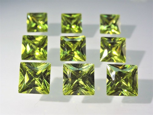 Lemon Peridot Square Princess Cut Stones SIZE CHOICE CZ Loose Gemstones - Picture 4 of 5