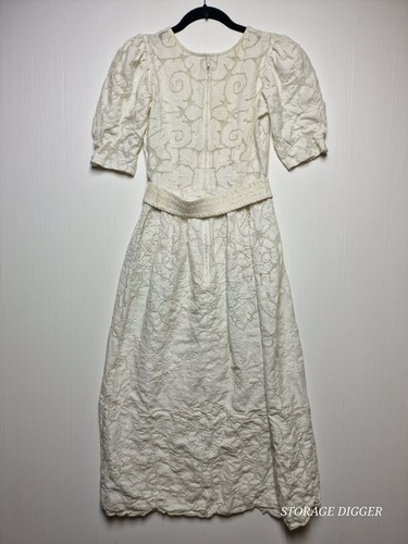 VTG 80s Paper White Women's Cut Work Hand Embroidered Lacy Maxi Dress Size 4 - Picture 5 of 15