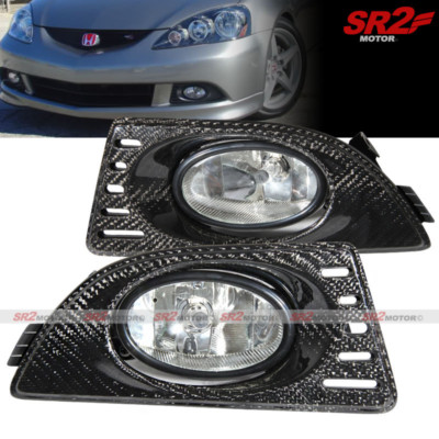 Real Carbon Fiber Cover Clear Fog Lights Lamps Kit Fits 2005-2006 Acura RSX DC5