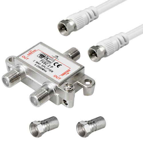 3-fach SAT Verteiler + 4 F-Stecker für 6mm Kabel Ø TV Antennen Splitter HD DVB-T - Afbeelding 1 van 4