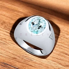 Blue Topaz Oval Cut Gemstone With 925 Sterling Silver Ring For Men's #A277
