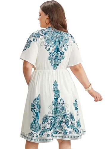 BloomChic Womens Size 10 White & Blue Bohemian Style Lined Dress Pockets NWT - Picture 5 of 11