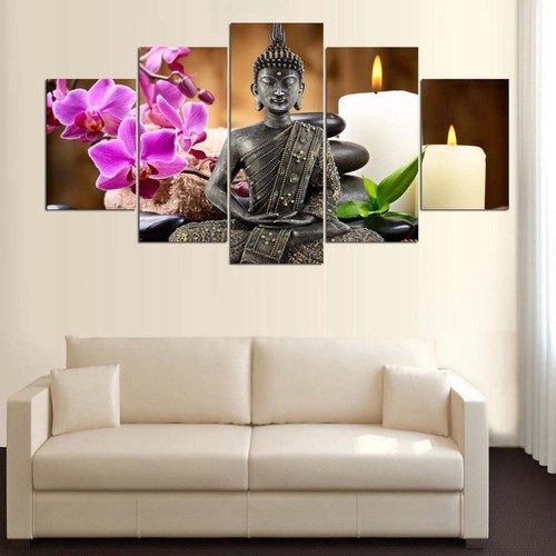 Buddha Meditation Statue Ochid Candles Canvas Print Painting Wall Art Home Decor - Picture 2 of 4