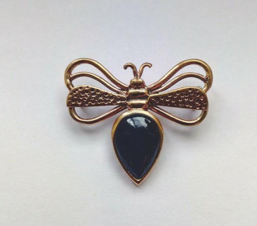 Bronze Black Onyx Butterfly Brooch - Bild 6 von 7