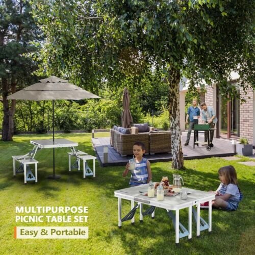 4Ft Folding Camping Picnic Table with Seats/Umbrella Hole-265 Lbs - Picture 5 of 8