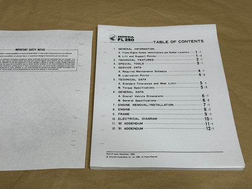 Printed Factory Service Shop Manual Repair 1981 Honda Odyssey 250 FL250 - Picture 2 of 3