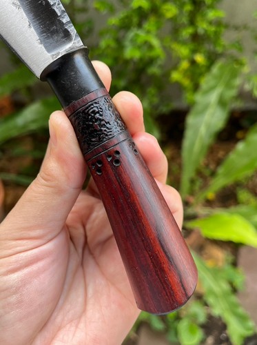 Handmade Thai E-nep machete camp knife 5.2" forged blade, Rosewood handle & Teak - Picture 14 of 21