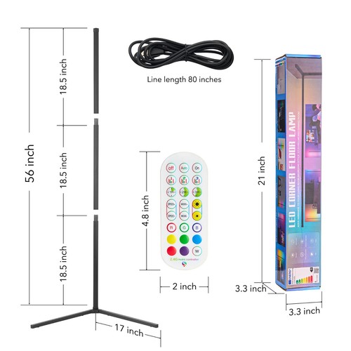 56" RGB LED Corner Floor Lamp RGBIC Ambient Light App Control DIY Color Changing - Picture 13 of 13