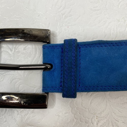 READ Vintage ESCADA Blue Suede Belt Studded w Silver Tone Buckle Size 42 Italy - Picture 7 of 14
