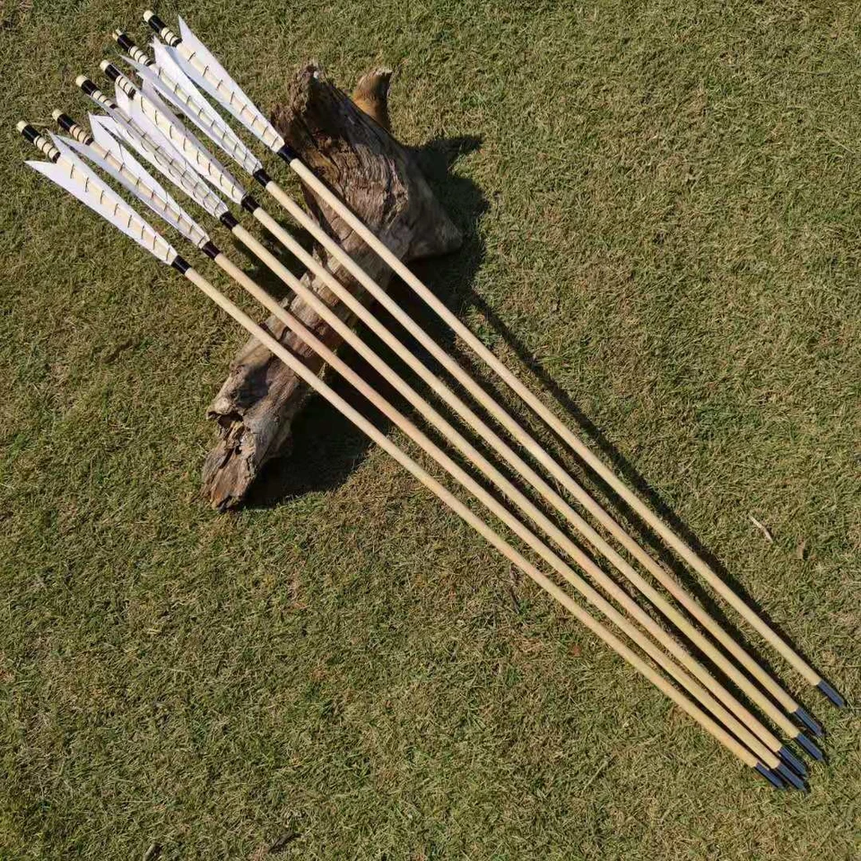 Archery 32" Wooden Arrows 5" Feather Traditional Bow Longbow Recurve Bow Hunting - Image 2 of 4