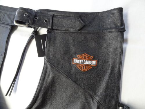 NWT Harley Davidson 3XL 30" Bar & Shield Stock Leather Chaps Riding Gear HD Zip - Foto 3 di 20