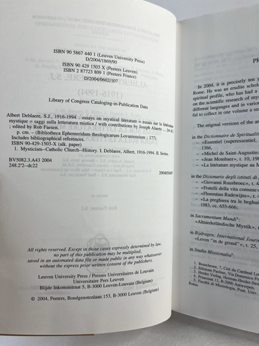 Albert Deblaere S. J. 1916-1994 Essays on Mystical Literature By R Faesen Book - Picture 6 of 13