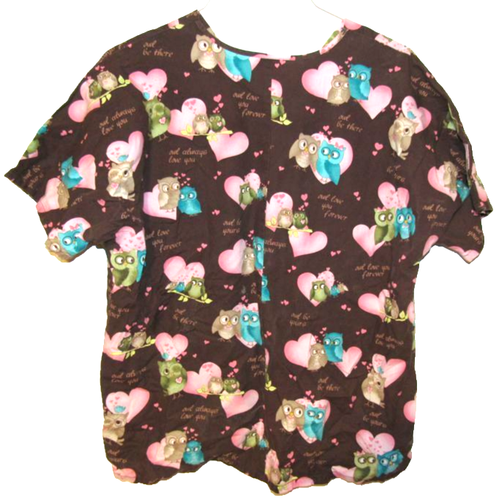 SCRUB TOP OWLS OWL ALWAYS LOVE YOU Size Large HQ SCRUBS Brown Pink Colors - Picture 3 of 3