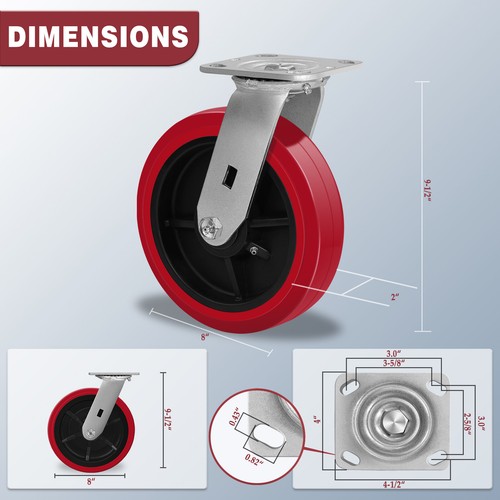 8 Inch Polyurethane Tread Caster Wheels Heavy Duty,Capacity 1200-4800LB - Picture 23 of 61
