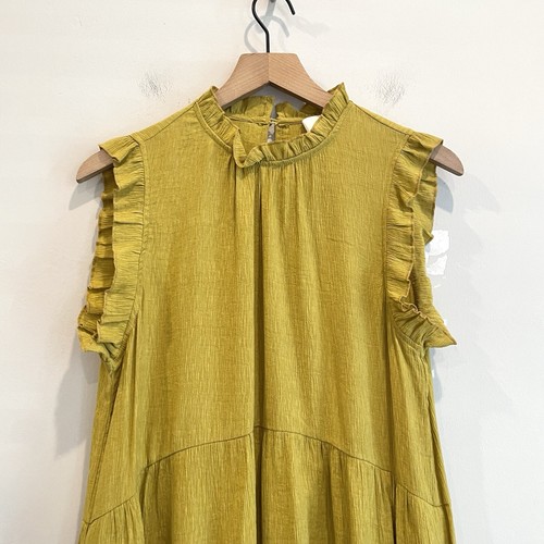 PINCH Women’s M Sleeveless Ruffle Trim Lightweight Dress Mustard Green - Picture 3 of 10
