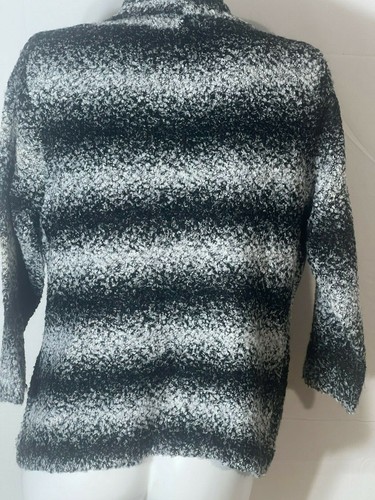 Women Boucle Blazer Knitted Cardigan Large Sweater Top Eci Black White - Picture 5 of 7