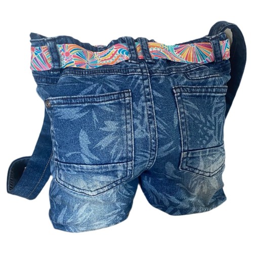 Damas Bolso de Mano Vaqueros Reciclados Azul Multi Estampado Cinturón Niñas Hecho a Mano - Imagen 2 de 4
