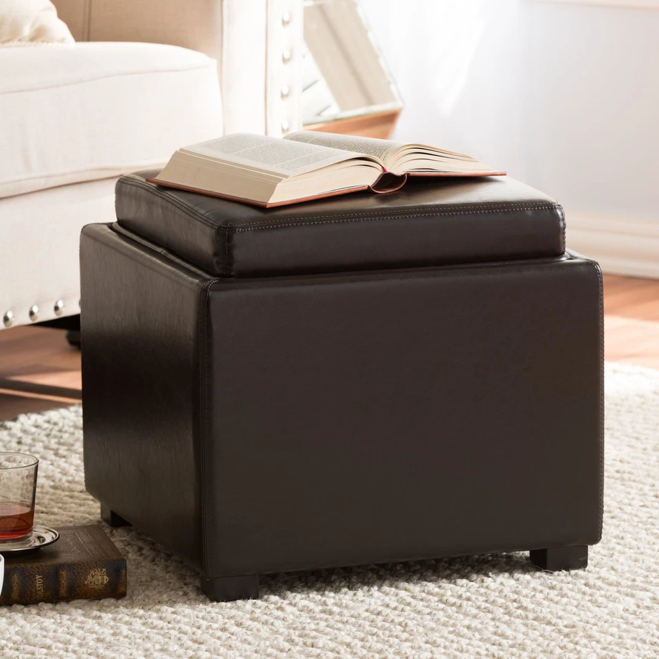DARK BROWN TATE STORAGE OTTOMAN - Image 4 of 4