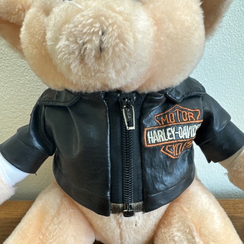 Vintage Harley Davidson Road Hog Plush Pig Biker Jacket Stuffed Animal 1991 Rare - Picture 2 of 8