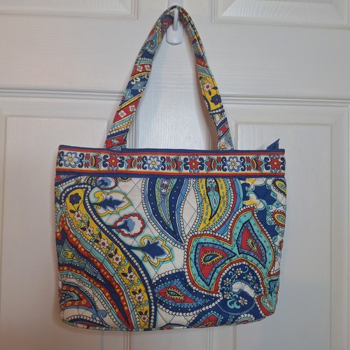 Vera Bradley Schultertasche Marina Paisley blau gesteppt Canvas Bohemian Hippie - Bild 2 von 13