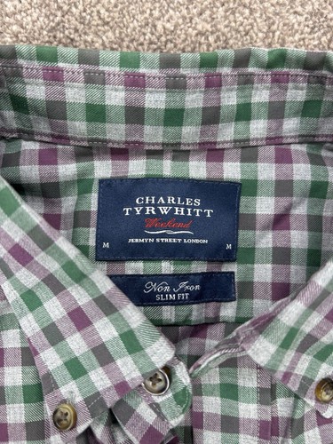 Charles Tyrwhitt Shirt Plaid Check M Slim Long Sleeve Countryside Non Iron Green - Picture 3 of 10